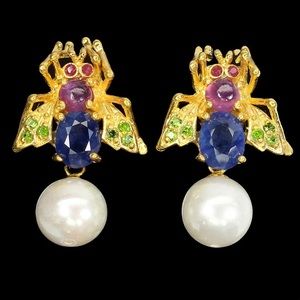 Most feminine Natural Pearl Sapphire Ruby Earrings